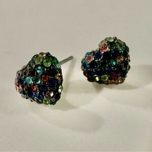 Betsey Johnson Multicolor Crystal Heart Earrings